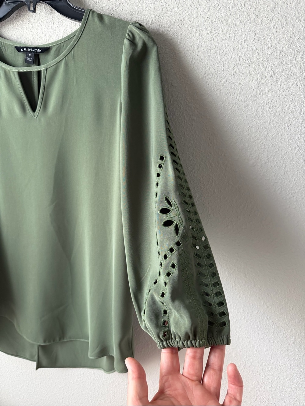 41 Hawthorne Olive Green Keyhole Blouse - Picture 2 of 6